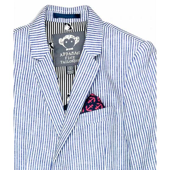 NEW APPAMAN boy's nautical stripe blazer in light blue stripes